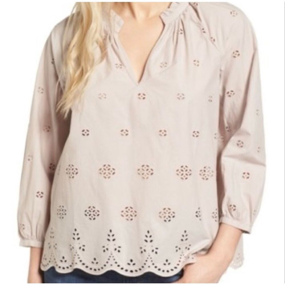 Madewell Lavender Eyelet 3/4 Length Sleeve Blouse‎ Size Small